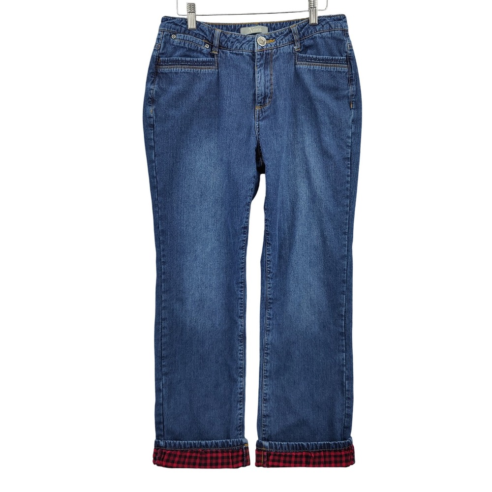 Natural Reflections Womens Gorpcore Cabin Flannel Lined Jeans 10 Blue Plaid Warm